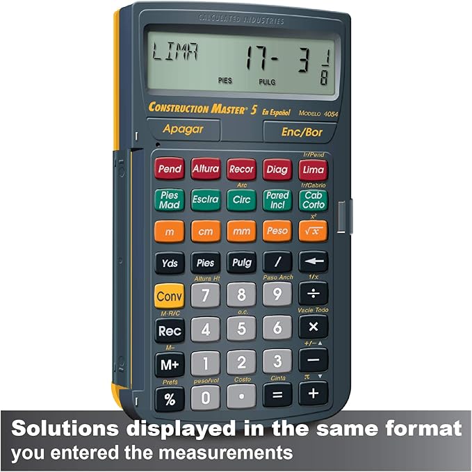 Calculated Industries 4054 Construction Master 5 en Espanol Construction Feet-Inch-Fraction Calculator for Carpenters [Calculadora de construcción con pies, pulgadas y fracciones para carpinteros]