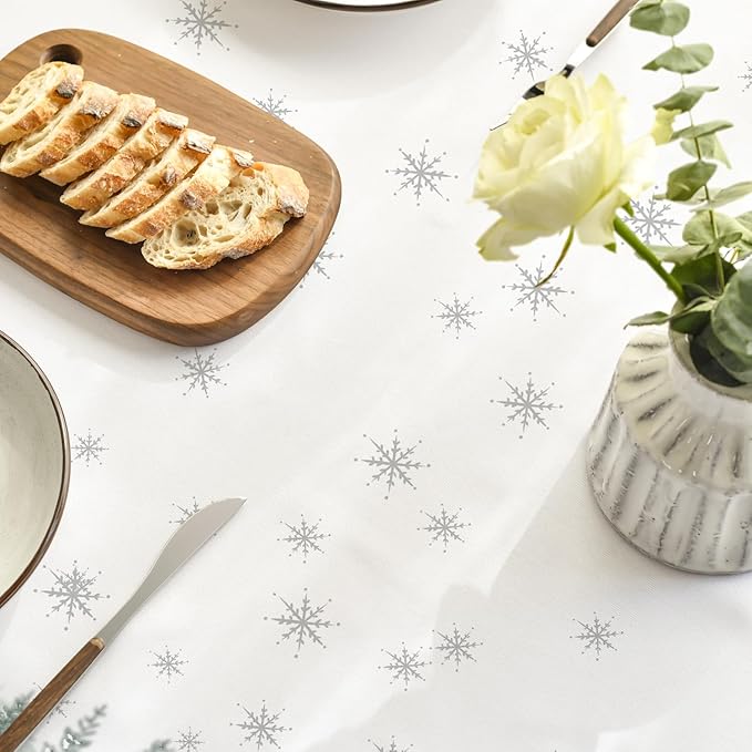 Horaldaily Christmas Tablecloth 70×70 Inch Round, Deers Snowman Trees White Washable Table Cover for Party Picnic Dinner Decor