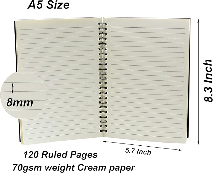 Yansanido Spiral Notebook, 4 Pcs A5 Craft Softcover 8mm Ruled 4 Color 60 Sheets -120 Pages Journals for Study and Notes (A5-4 Color Lined)