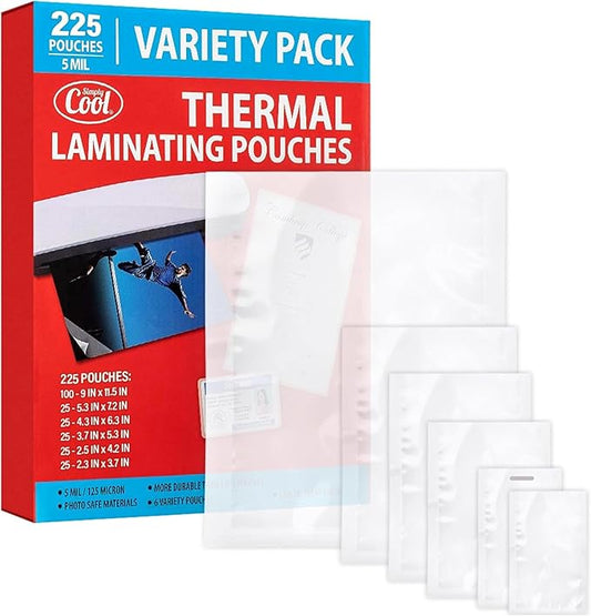 5MIL Thermal Laminating Sheets (225 Count) Letter, Photo, Card, Notecard, ID Badge and Business Card Sizes, Laminating Pouches, Compatible with Laminators, Crystal Clear Laminated Finish