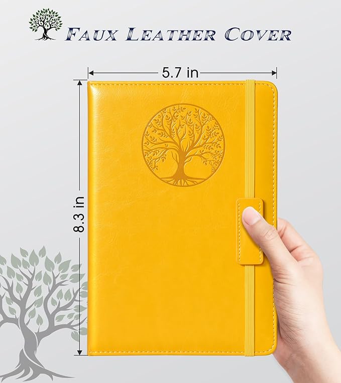 Lined Journal Notebook for Women Men,256 Pages A5 Hardcover Leather Journals for Writing,Travel,Business,Work & School,College Ruled Notebooks for Note Taking,Diary Notepad 5.7"×8.3" yellow