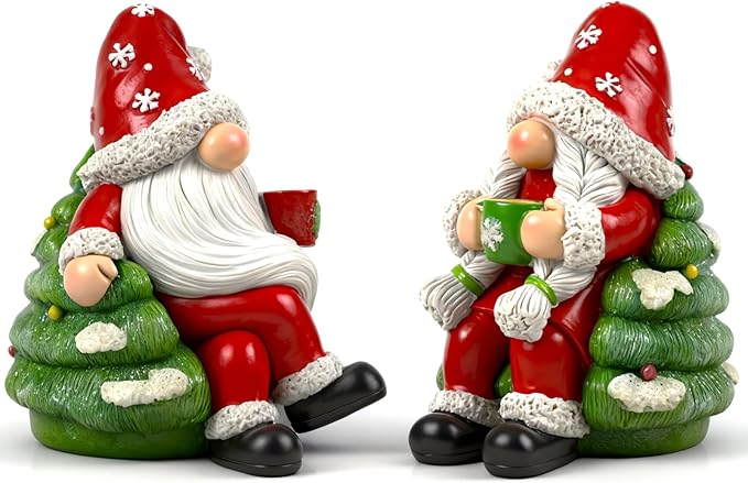 Christmas Gnome Decorations for Home 2 PCS Xmas Tree Figurines Indoor Collectible Table Decor Cute Holiday Ornaments for Holiday