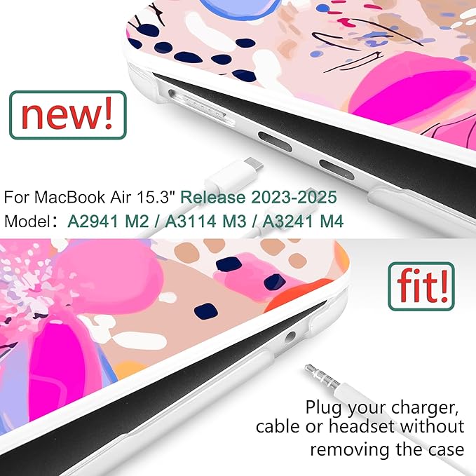 DONGKE Compatible with M4 MacBook Air 15 inch Case 2025 2024 2023 A3241 A3114 A2941 M3 M2 Liquid Retina Display Touch ID, Plastic Hard Case & Keyboard Skin & Screen Protector - Floral Artistic