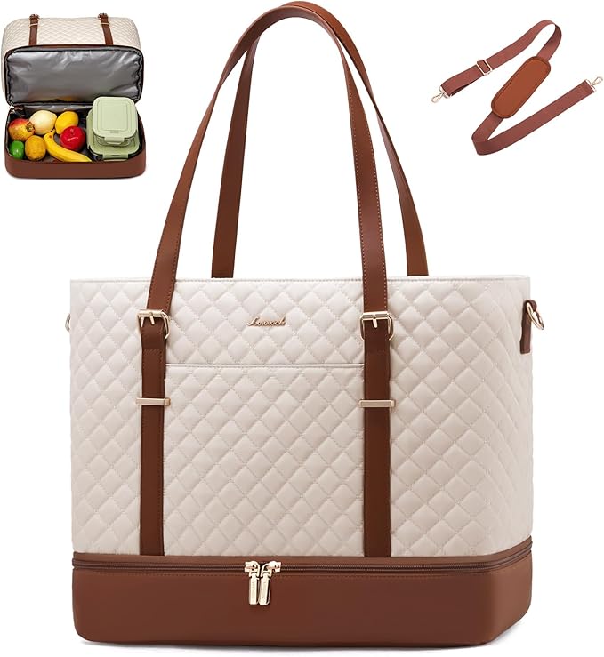 LOVEVOOK Lunch Tote Bag for Women, 15.6 Inch Laptop Work Bag With Lunch Compartment & Large Cup Holder, Lightweight Work Briefcase for Travel, Bussiness, Teacher