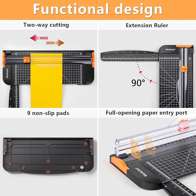WORKLION Paper Cutter - A4 Paper Craft Cutter with Security Blade for Cut Gift Card, Coupon, Label, Cardstock, Photo, 12 inch Black Office Paper Trimmer
