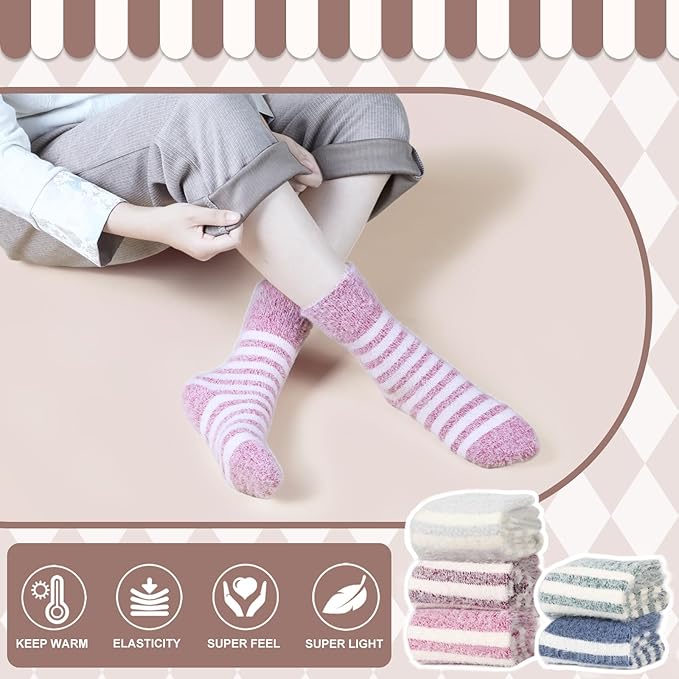 5 Pairs Fuzzy Soft Cozy Comfortable Socks for Women, Casual Sleep Comfy Socks, Perfect Warm Winter Gifts for Women