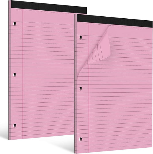 HAUTOCO 2 Pack 8.5 x 11 Legal Pads Pink Wide Ruled Notepads Perforated Writing Pads, 30 Sheets Per Notepad, 3-Hole Punched Paper, Writing Note Pads for School, Home, Office, Business