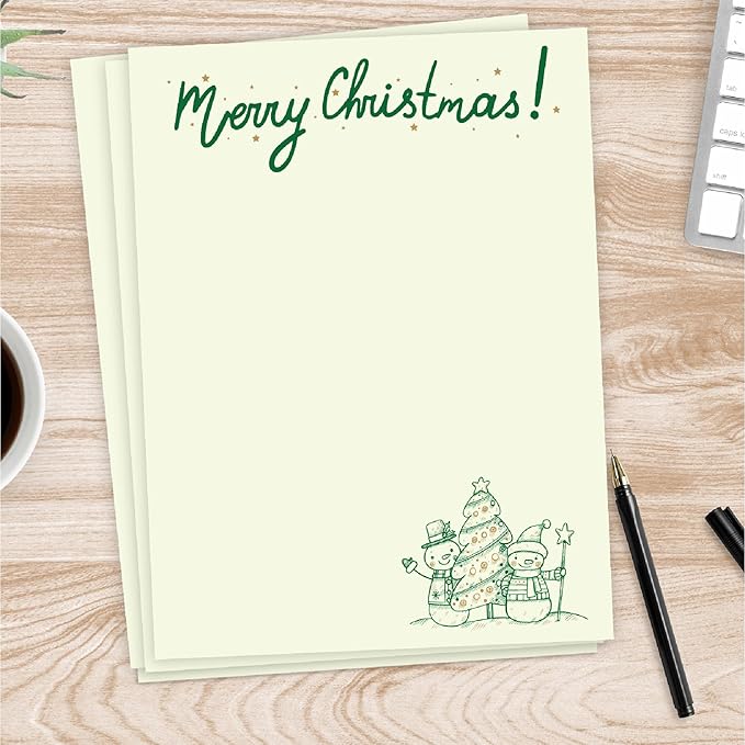 easykart labels Christmas Stationery Paper Letterhead Sheets 60 Pack Holiday Xmas Theme Design For Writing Letters Computer Office Notes & Printing Supplies Size 8.5" X 11"