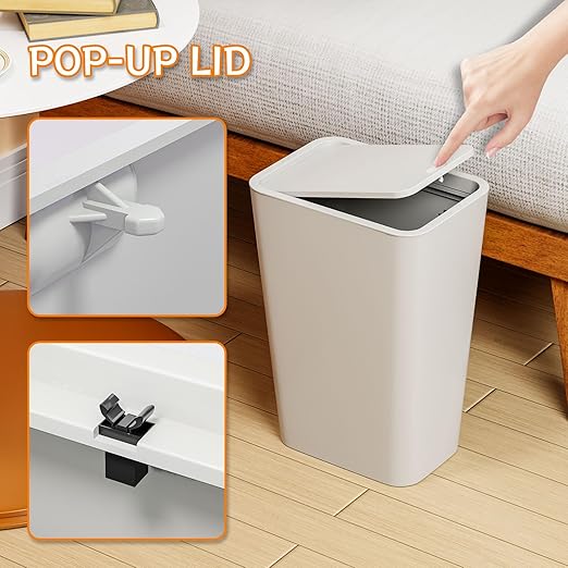 Yieach 12L Slim Bathroom Trash Can with Lid,3.17 Gallon Pet/Dog Proof Kitchen Trash Can,Rectangle Thin Garbage Can,Covered Waste Basket,Narrow Small Plastic Trashcan for Room,Bedroom,Office,Grey 3PCS