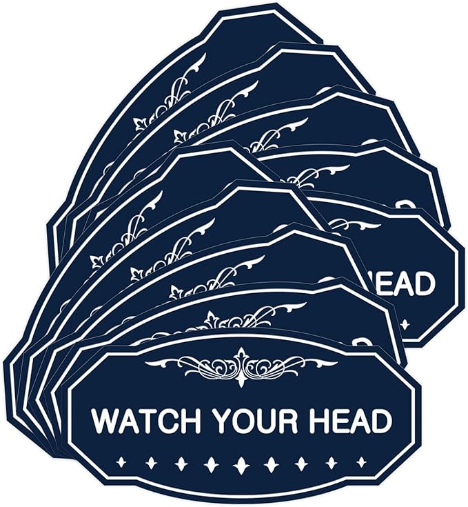 Signs ByLITA Victorian Watch Your Head Sign (Navy Blue/White) - Small 10 Pack