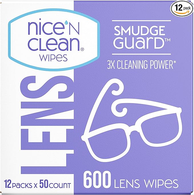 Nice 'N CLEAN SmudgeGuard Lens Wipes (600 Total Wipes) | Individually-Wrapped, Pre-Moistened, Ammonia-Free Lenses Wipes | Lens Cleaning Wipes for Eyeglasses, Camera Lens, Goggles, Sunglasses