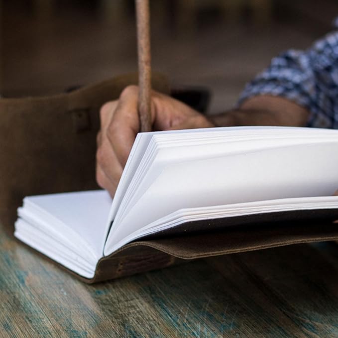 Leather Journal Notebook, Genuine Leather Journal for Men & Women Handmade Writing Travel Notebook, 240 Unlined Pages Vintage Notepad Gift: Rustic Brown (7"x5")
