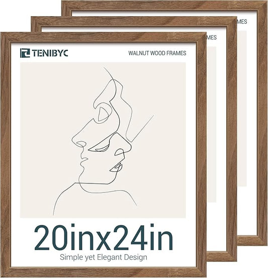 20x24 Walnut Poster Frame Set of 3 - Natural Brown, Solid Wood Picture Frame, Wall Hanging