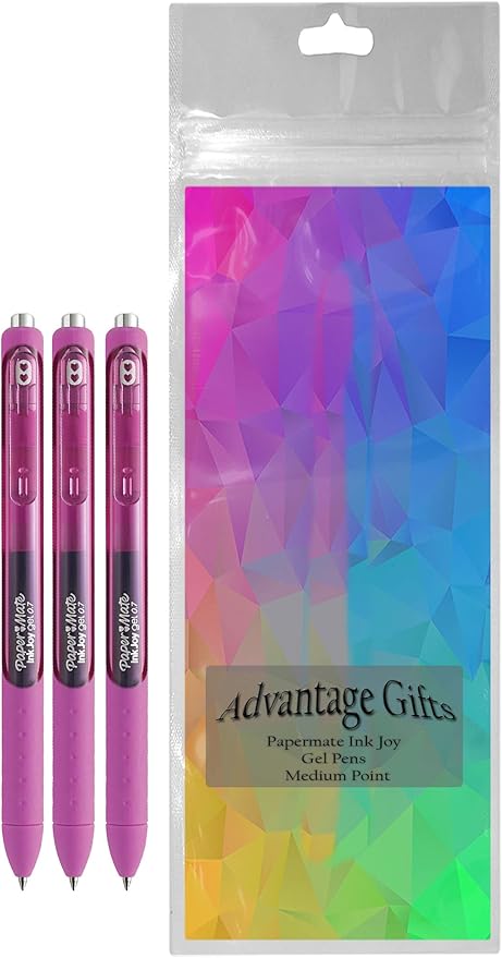 Paper Mate InkJoy Gel Pens, Berry Ink, Medium Point (0.7mm), 3 Count, Bundle with Plastic Reusable Pouch