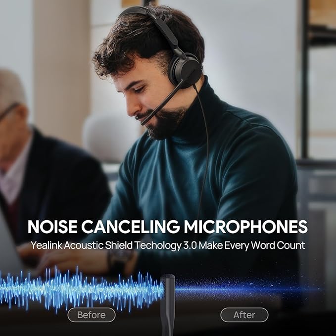 Yealink UH42 USB-A Headset with Noise Cancelling Mic, Wired Headphones for PC Computer Laptop, Compatible with Zoom Teams, Comfort Ear Cushions, Stereo Sound, in line Controls