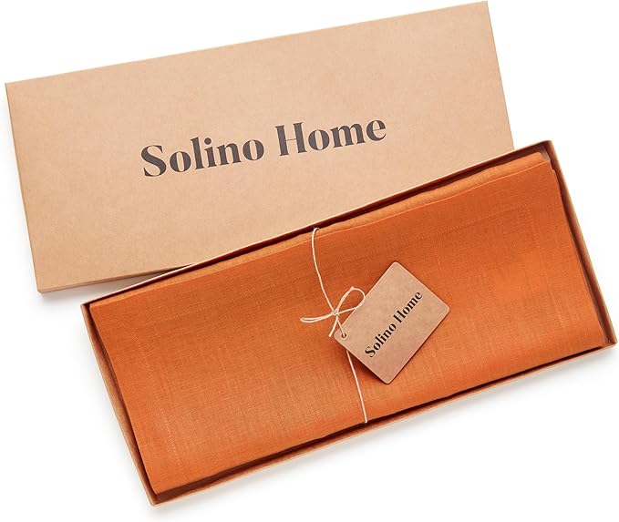 Solino Home Linen Pumpkin Table Runner 60 Inches - 100% Pure Linen Farmhouse Short Table Runner 14 x 60 Inch Ideal for Dresser and Coffee Tables - Fete - Fall, Autumn, Thanksgiving, Holiday