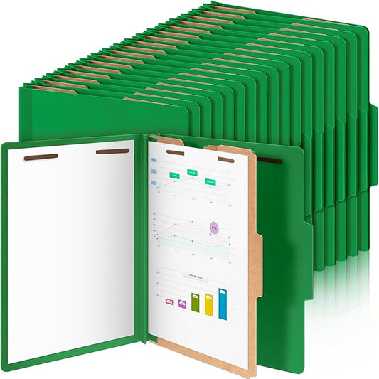 Skyygemm 48 Pcs Classification Folders Letter Size, Back to School Supply for Teacher, Student, 1 Divider Pressboard File Folder Bulk with 2 Fasteners, 3.5 Inch Expanding File Organizer (Dark Green)