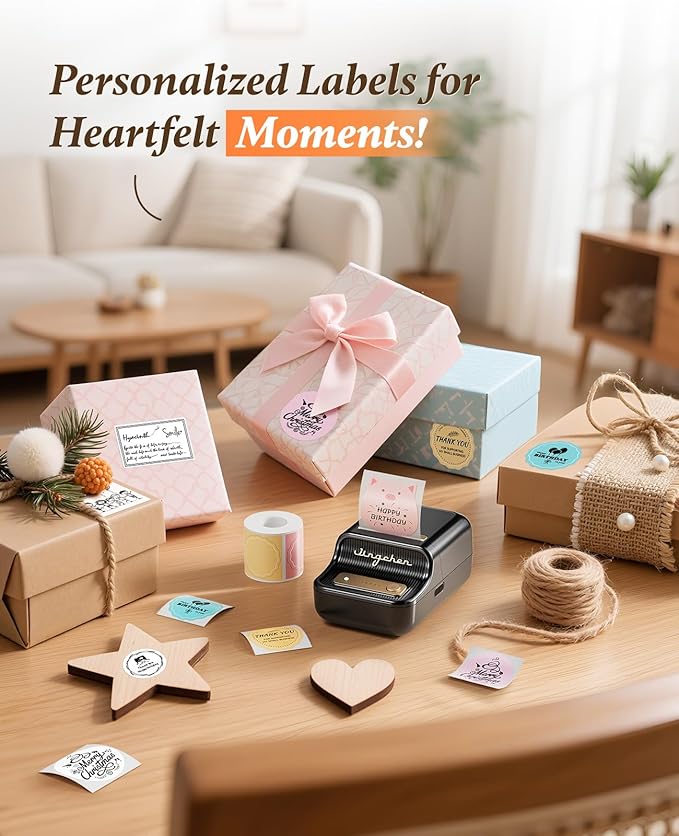 NIIMBOT B21 Inkless Label Maker, Portable Thermal Label Printer for Clothing, Address, Business, Compatible with iOS & Android, with 1 Pack 50x30mm White Label, Black