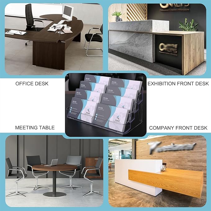 Business Card Holder, 8 Pocket Acrylic Business Card Holder for Desk Clear Business Card Stand Desktop Business Card Holders Plastic Business Card Display for Exhibition, Home and Office, 2 PCS
