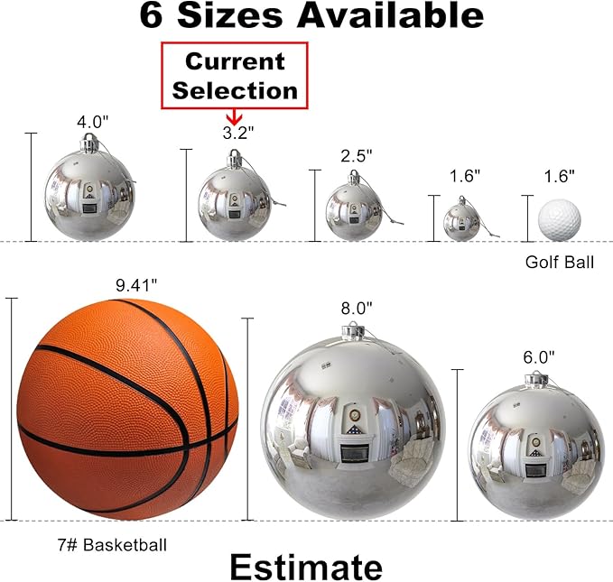 Silver 3.2" Large Christmas Balls - Christmas Tree Decoration Ornaments Shatterproof Hanging Balls for Birthday Halloween Holiday Wedding Decorations Set of 10pcs