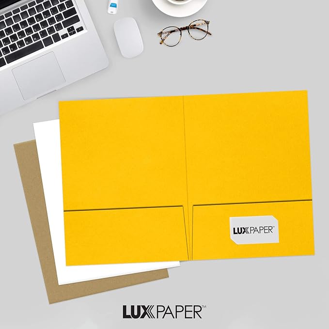 LUXPaper 9" x 12" Presentation Folders | Two Pocket | Sunflower Yellow | 100lb. Cover | 25 Qty