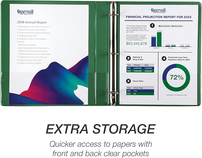 Samsill 1 Inch 3 Ring Binder, Made in USA, Economy Round Ring, Clear View Cover, 200 Sheet Capacity - for School, Home, Office - Forest Green