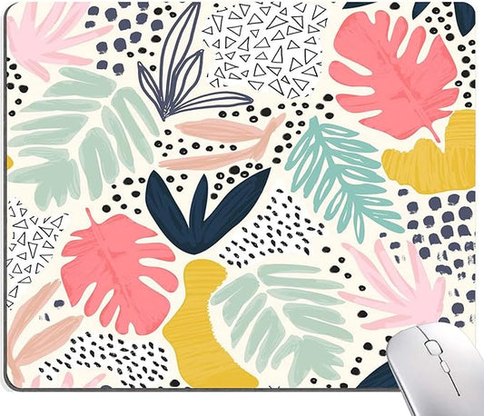Mouse Pad, Colorful Palm Tropical Plants Mouse Pad, Square Waterproof Cute Mousepad Non-Slip Rubber Base Wireless Mouse Pads for Computer Office Laptop, Gaming Mouse Pads for Desk, Leaves