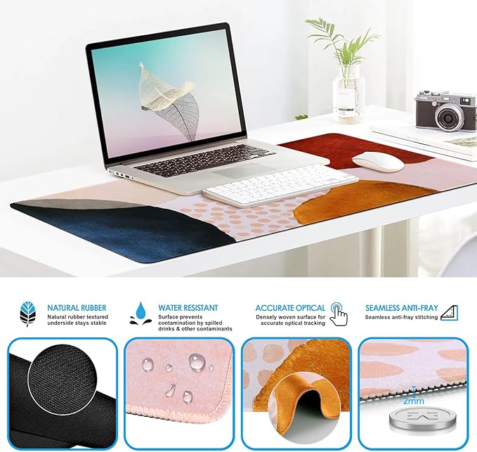 iCasso Desk Mat, Gaming Mouse Pad Wrist Support Set,4in1 XXL Large Mousepad + Keyboard Wrist Rest+Mouse Wrist Rest+Coaster Set with Ergonomic Design for Home Office Table Computer-Color Block