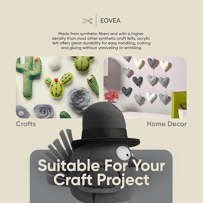 EOVEA | Acrylic Felt Fabric by The Yard - Non-Stiff, Soft Material - 72" Wide - 1.6mm Thick Felt Sheets for DIY Crafts, Sewing, Upholstery, Cushion, Padding(Platinum Grey, 2 Yard)