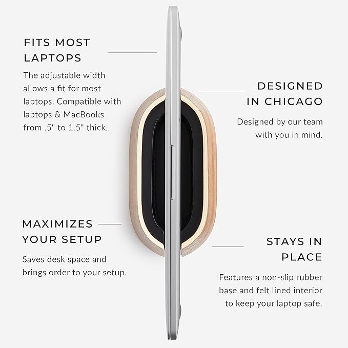 HumanCentric Vertical Laptop Stand in Black Walnut Wood, Upright Adjustable Holder and Dock, Laptop Vertical Stand Fits MacBook Pro and Other Laptops .5" to 1.5", Clamshell Compatible