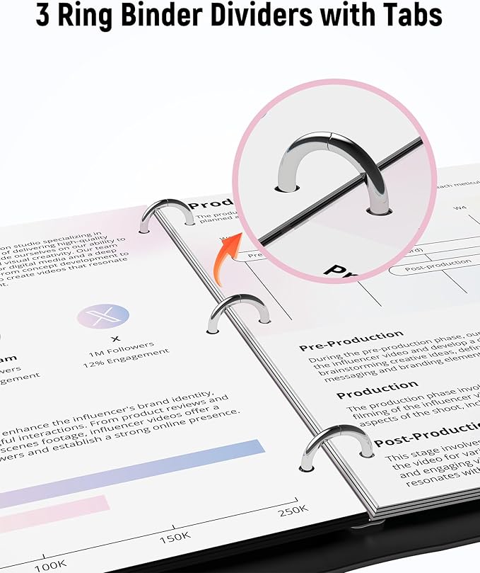 [48Pcs/6Set-8 Tab] Binder Dividers with Tabs, Plastic Dividers for 3 Ring Binder, Letter Size Binder Tabs for Organizing School Office Home Files, Write&Erase Notebook/Page Dividers