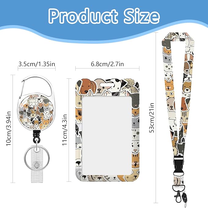 Cute Dog Badge Holder Reel Lanyard,ID Card Badge Holder Retractable Name Tag Clips for Doctor Nurse Teacher Office Student