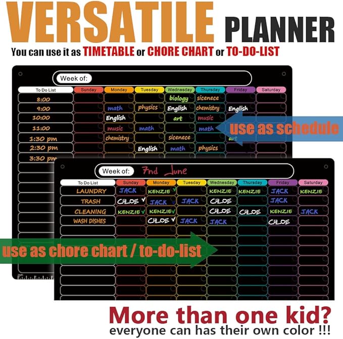 MAG-FANCY Magnetic Dry Erase Calendar for Refrigerator Weekly Chore Chart Schedule Planning Board 6 Fine Tip Wet EraseMarkers & Mounts for Wall Hanging Black