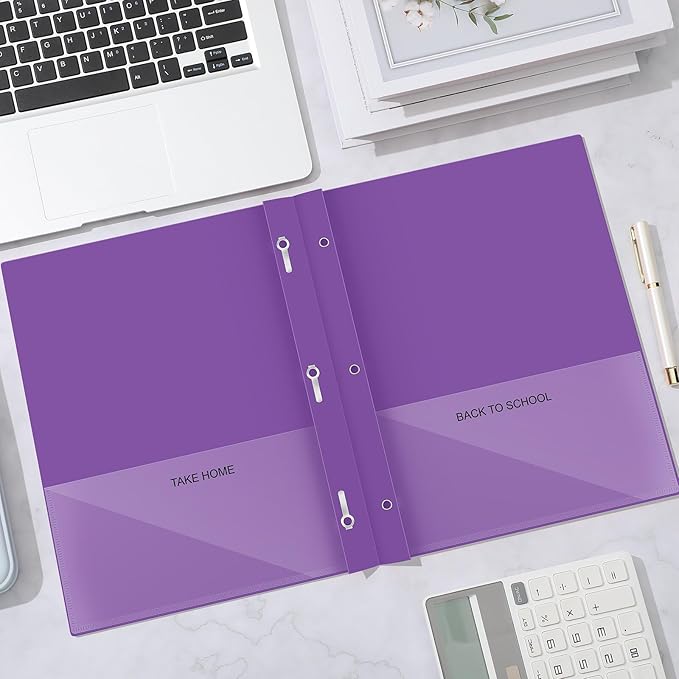 Henoyso 24 Pcs Plastic Folders with Clear Front Pocket and 3 Prong Take Home Plastic 2 Pocket Folder Back to School for Students Parent Teacher Communication for School Office (Purple)