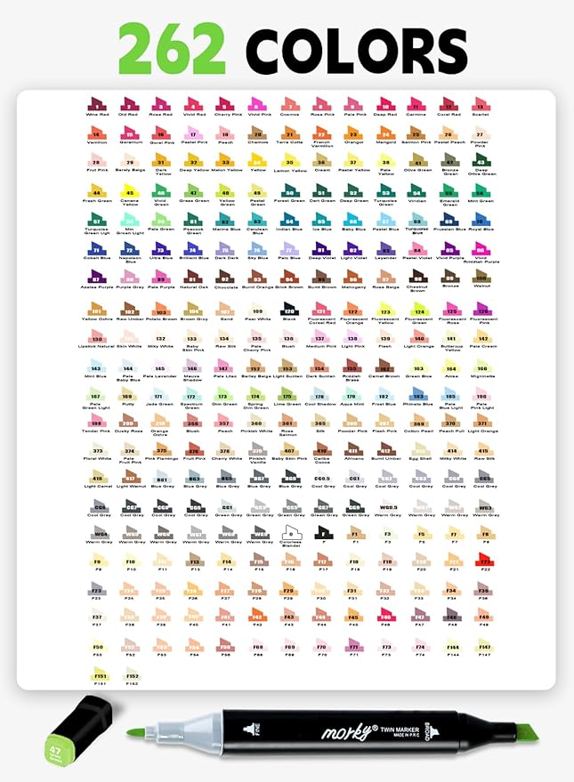 262 Colors Alcohol Markers with Free App, Chisel & Fine Tip Alcohol-Based Marker Set for Adults Kids, Dual Tip Artist Markers for Drawing, Coloring Illustration, Painting and Great Gift Idea