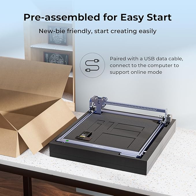 Creality Falcon 10W Laser Engraver Machine with Honeycomb Laser Bed 500x500, 10000mm/min, 0.06mm Laser Cutter for Wood, Acrylic, and Metal, Easy Setup, Ready to Work Out of The Box