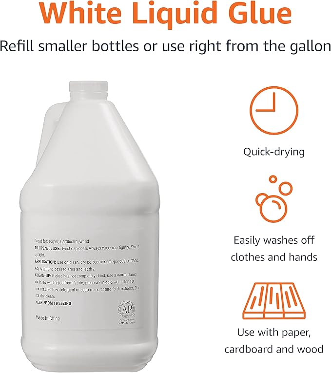 Amazon Basics All Purpose Washable School Craft Liquid Glue for Making Slime, White, Single Pack, 1 Gallon