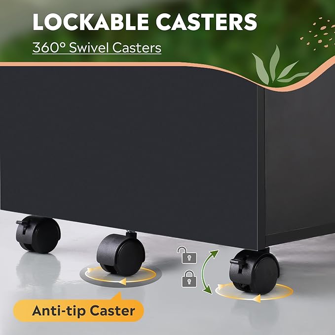 DEVAISE 2 Drawer File Cabinet, Mobile Printer Stand, Wood Filing Cabinet fits A4 or Letter Size for Home Office, Black