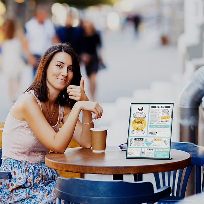 MaxGear Fall Resistant Acrylic Sign Holder 8.5 x 11 Inches 6 Pack, Slant Back Table Flyer Menu Display Stand, Heavy Duty Plastic Acrylic Sign Frame Paper Holder for Business, Store, Restaurant, Black