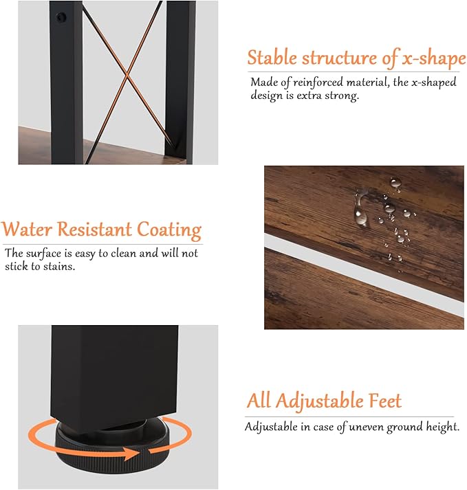 Large Corner Bookshelf Bookcase, Industrial Reversible 5 Tier Ladder Shelves Storage Display Rack with Metal Frame, Modern Home Office Furniture for Living Room Bedroom