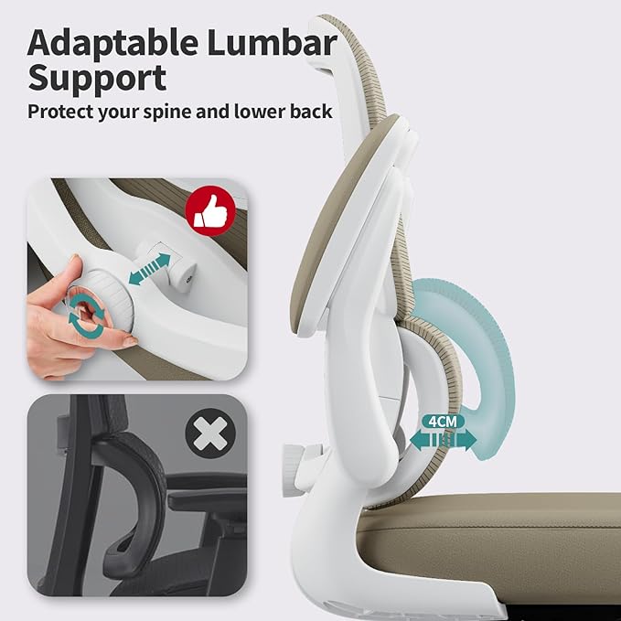 TRALT Office Chair - Ergonomic Desk Chair with Adjustable Lumbar Support, Mesh Computer Chair, Executive Chairs for Home Office Comfortable Lumbar Support,Khaki