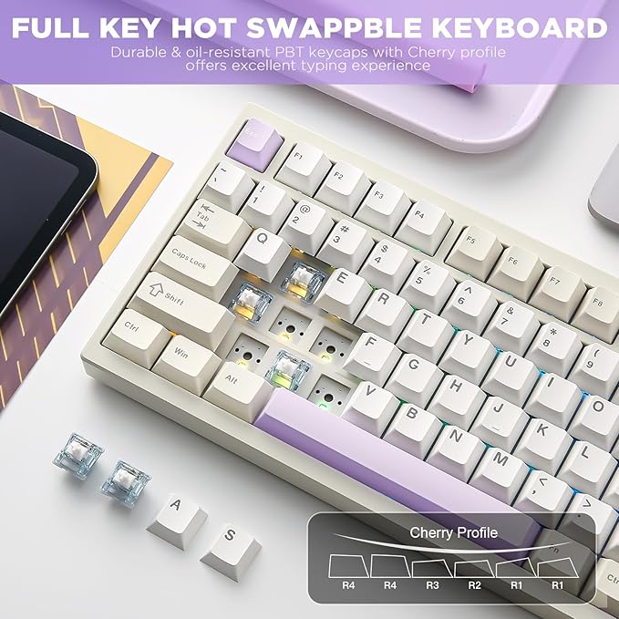 YUNZII AL80 Wireless Mechanical Keyboard,Full Aluminum CNC, Smart LCD Display,Hot Swappable Gasket Mount 75% Layout with Knob,BT/2.4G/USB-C,QMK/VIA Support for Win/Mac (Beige, Gateron Zero Switch)