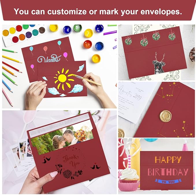 Joyberg 50 Packs Wine Red 5x7 Envelopes, Wine Red Envelopes 5x7, Wine Red Envelopes, Deep Red Color A7 Envelopes, Burgundy Envelopes 5x7, Invitations, Photos, Greeting Cards, Mailing (Wine red)