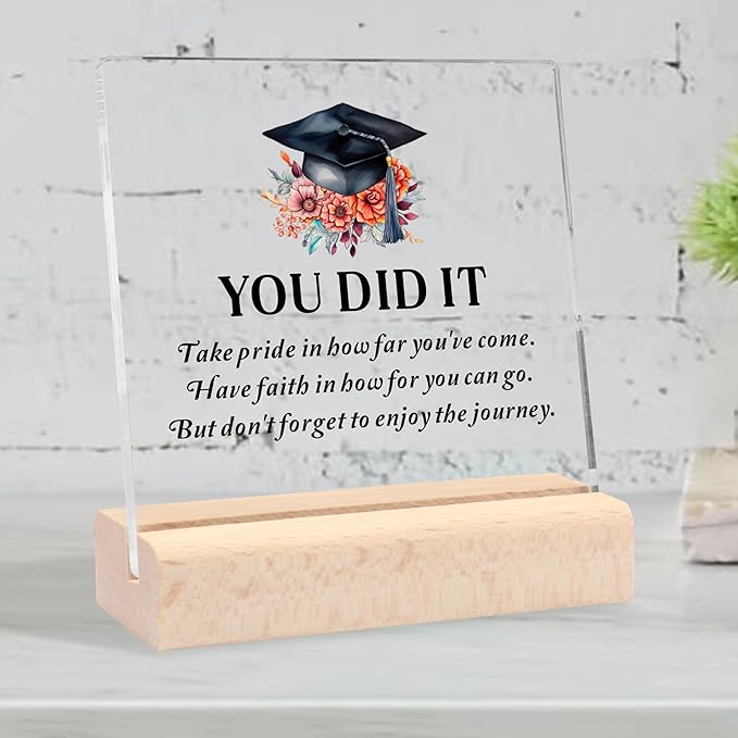 Graduation Gifts for Her Him, Inspirational Gifts Masters Degree College High School Graduation Gifts for Her Him, Cool Graduation Gifts Congratulations Gift You Did It Clear Desk Decorative Sign