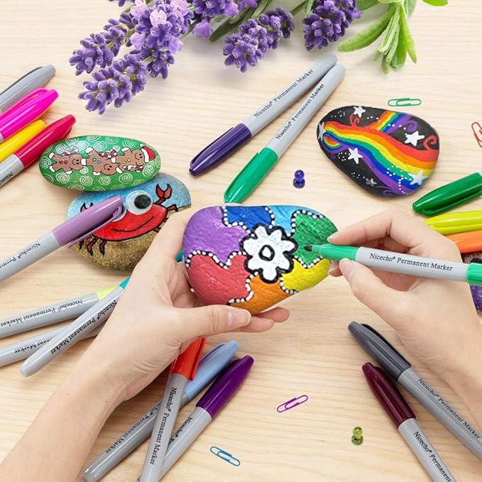 Nicecho Permanent Markers, 30 Colored Fine Point Marker Pens, Waterproof Marker Works on Paper, Plastic, Wood, Metal and Glass