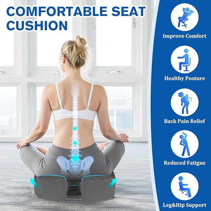 Seat Cushion, Gel Chair Cushions, Office Chair Cushions, Anti-Slip Bottom & Removable Cover Tailbone Pain Relief Cushion, Memory Foam Seat Cushion, 5.28 in Thick (Grey)