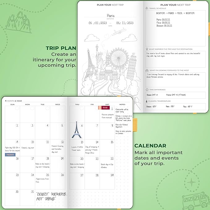 Clever Fox Travel Journal Pocket – Vacation & Road Trip Itinerary Planner Organizer & Traveling Memory Diary – Small Traveler Notebook (Forest Green)