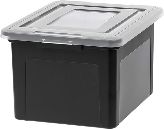 IRIS USA File Box File Organizer Plastic File Box for Letter/Legal File, BPA-Free Plastic Storage Bin Tote Organizer with Durable and Secure Latching Lid, Stackable and Nestable, Black 35 Qt. 1Pack