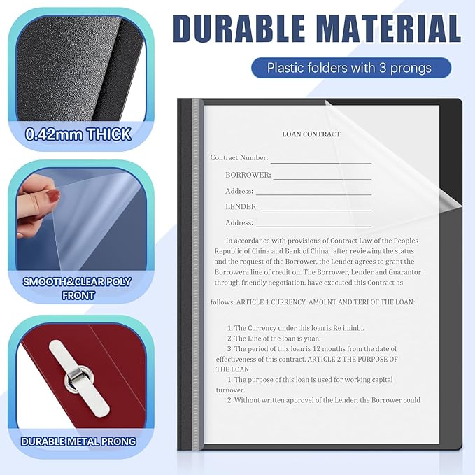 Teling 24 Pcs Clear Front Report Covers with 3 Prongs Presentation Folders Plastic Resume Portfolio Report Letter Size Presentation Binder for Paper Document School Office(Black,Navy Blue,Dark Red)