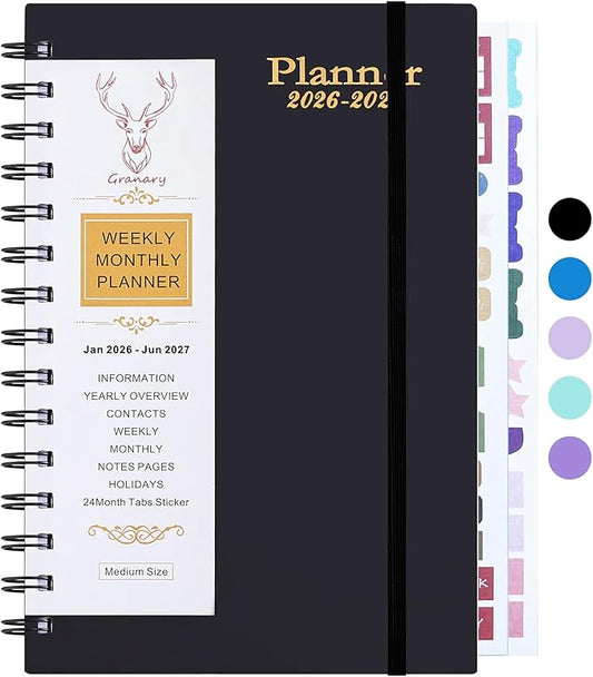 Daily Planner 2026-2027, Weekly and Monthly Planner 2026-2027 Academic Year, January 2026-June 2027 Calendar Planner, 8.2"×5.5", 18 Months, Agenda Book for Teacher, School Student(JAN.2026-JUN.2027 Black)